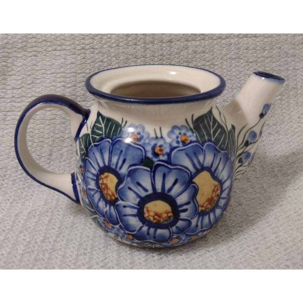 Boleslawiec Polish Pottery Small Unikat Teapot Blue Flowers Poland - Isabelle?